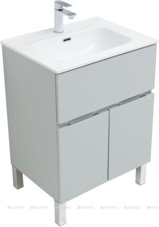 Тумба с раковиной Aquanet Алвита New 60 1 ящик, 2 дверцы, серый 
