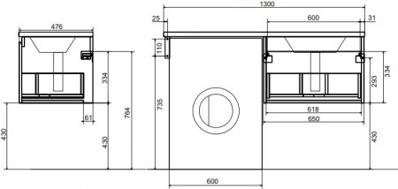 Тумба с раковиной Эстет Dallas Luxe 130 подвесная, 1 ящик, под стиральную машину, R 