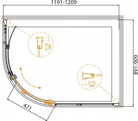 Душевой уголок Cezares Pratico RH 1 120/90 P Cr 
