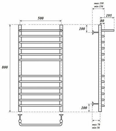 Электрический полотенцесушитель Point Нептун PN09158SPE П11 500x800 с полкой левый/правый Хром 