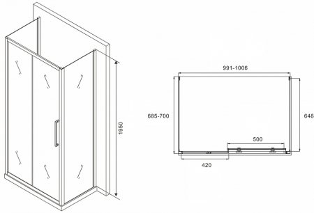 Душевой уголок Abber Schwarzer Diamant 100x70 AG30100MH-S70M-S70M профиль Хром стекло матовое 