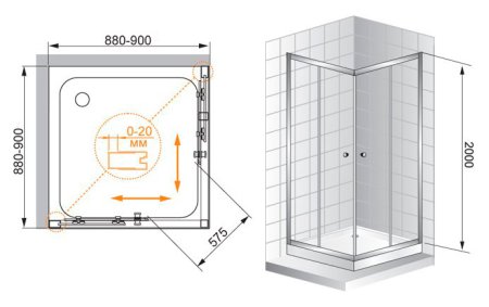 Душевой уголок Cezares Anima W A2 90 C Cr IV 