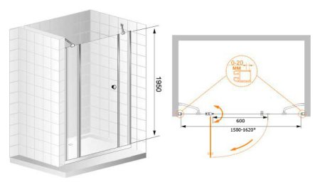 Душевая дверь в нишу Cezares Elena B13 30/60/30 P Cr L 