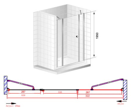 Душевая дверь в нишу Cezares Elena B13 30/60/30 P Cr L 