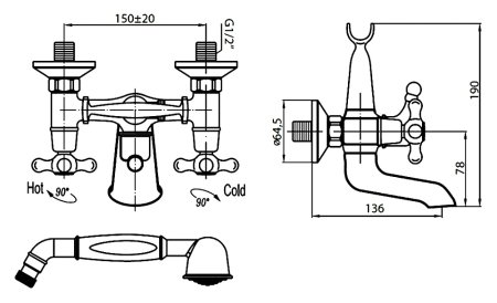 Смеситель Cezares Retro C VD2 01 для ванны с душем 