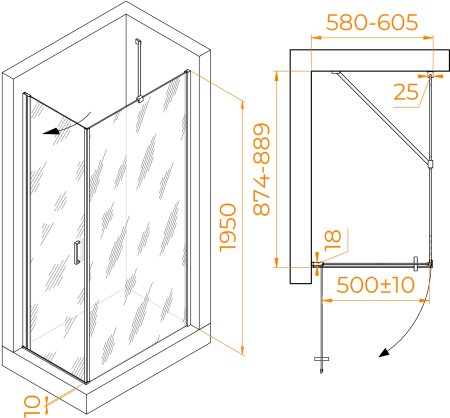 Душевой уголок RGW LE-034 (LE-003 + Z-14) 600x900 