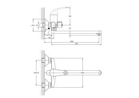 Смеситель для ванны длинный излив HAIBA HB2236-K 