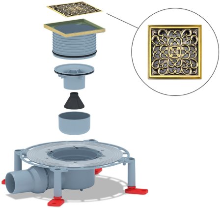 Душевой трап Bronze de Luxe Узоры 21962-5602 с решеткой Бронза 