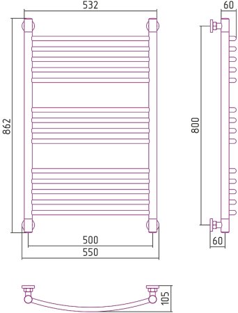Водяной полотенцесушитель Сунержа Богема+ выгнутая 800х500 31-0221-8050 Черный матовый 