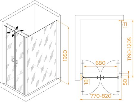 Душевой уголок RGW PA-144B (PA-104B+Z-050-2B+O-104B) 800x1200 