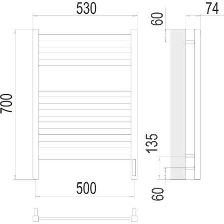 Электрический полотенцесушитель Terminus Енисей П9 500x700 R 4670078526281 Хром 
