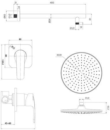 Душевая система IDDIS Optima Home с тропическим душем, матовый черный (OPHBL01i66) 