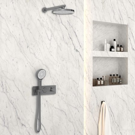 Душевая система Vincea VSFW-422T2GM с термостатом Вороненая сталь 