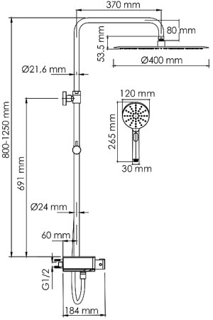 Душевая система WasserKRAFT A113.117.127.CH Thermo с термостатом Хром Белая 