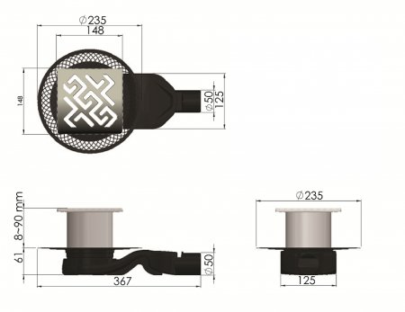 Душевой трап Berges Platz Antik 150x150 090161 с решеткой Хром матовый 