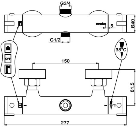 Душевая система Swedbe Hermes 9091 с термостатом Хром 