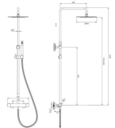 Душевая система OMNIRES Y Y1244SUBL с термостатом черная 