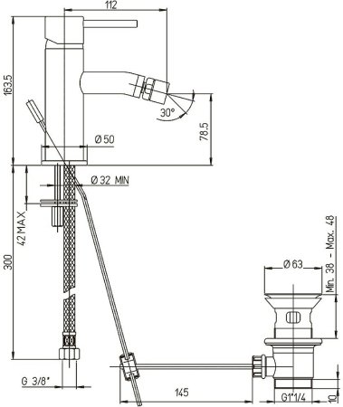Смеситель для биде Paini Cox 78PZ306 Черный матовый 
