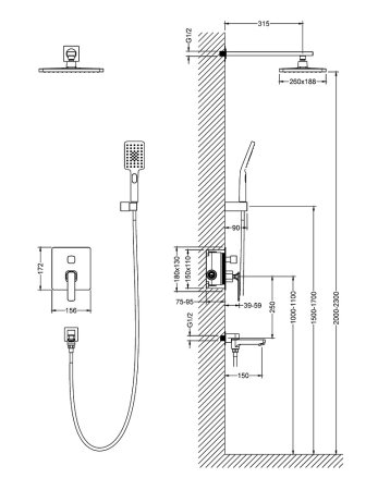Душевой комплект Timo Torne SX-4399/03SM с внутренней частью, черный 