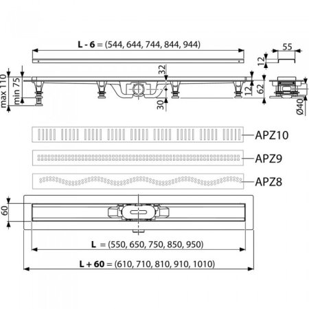 Трап желоб AlcaPlast APZ-10 (650мм) Хром 