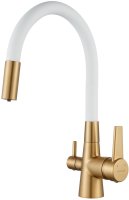 Смеситель для кухни с гибким изливом и подключением фильтра Shevanik S668G, золотой сатин/белый