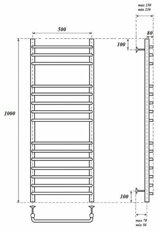 Электрический полотенцесушитель Point Нептун Премиум PN09150SE П15 500x1000 левый/правый Хром 