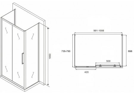 Душевой уголок Abber Schwarzer Diamant 100x75 AG30100MH-S75M-S75M профиль Хром стекло матовое 