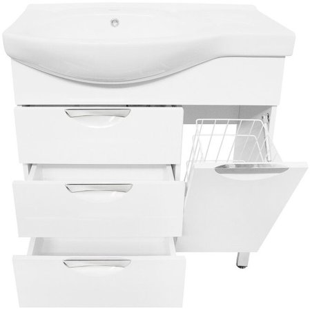 Тумба под раковину Style Line Жасмин 82 R ЛС-00000527 с бельевой корзиной Белая 