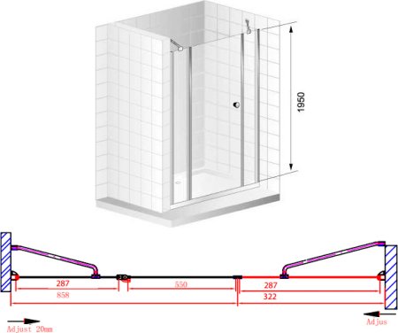 Душевая дверь в нишу Cezares Elena B13 30/60/30 C Cr 