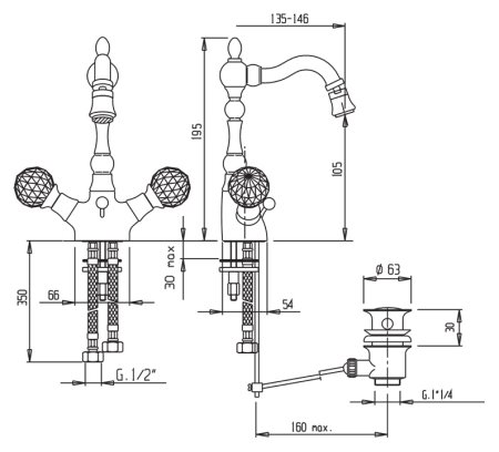 Смеситель Cezares Atlantis ATLANTIS-BS2-02-Sw для биде 