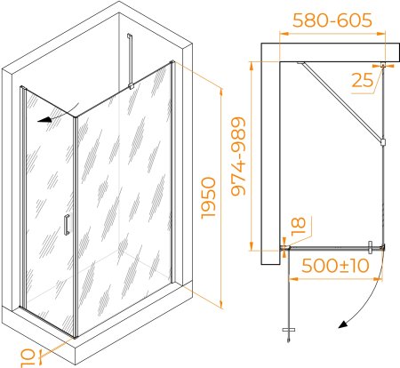 Душевой уголок RGW LE-034 (LE-003 + Z-14) 600x1000 
