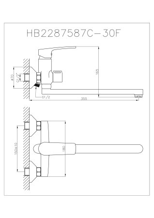Смеситель однорычажный для ванны длинный излив HAIBA HB22587 хром 