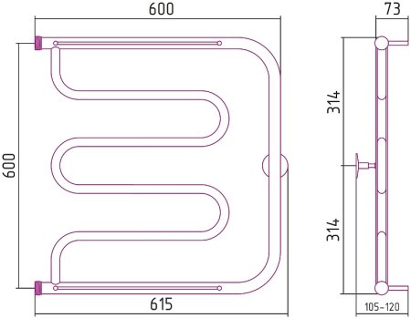 Водяной полотенцесушитель Сунержа Стилье Тандем 600х600 00016-6060 Хром 