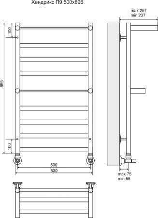 Водяной полотенцесушитель Terminus Хендрикс Плюс П9 500x896 4620768886874 с полкой Хром 