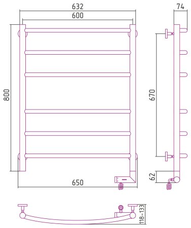 Полотенцесушитель электрический Сунержа Галант 2.0 80х60 R 