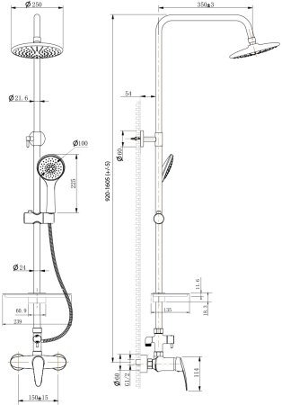Смеситель для душа с регулируемой высотой штанги Lemark Linara (LM0460C) 