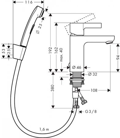 Смеситель для раковины Hansgrohe Metris S 31160000 с гигиеническим душем Хром 