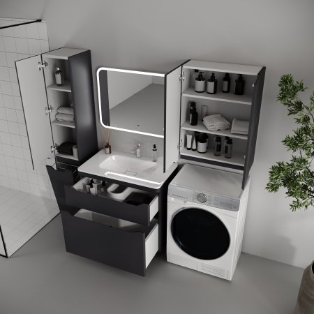 Тумба напольная STYLELINE "Марелла 80" (2 ящ.) Люкс Плюс антискрейтч графит с раковиной Марелла Люкс 800х400 