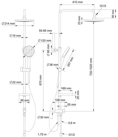Душевая система Swedbe Hermes 5114B с термостатом Черная матовая 