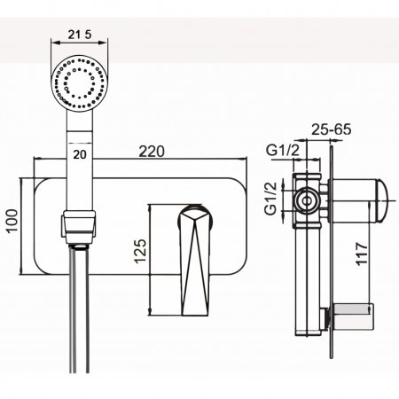 Гигиенический душ со смесителем Boheme Venturo 377 Хром 