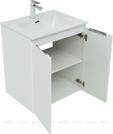 Тумба с раковиной Aquanet Алвита New 60 2 дверцы, белый матовый 
