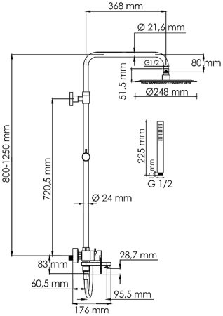 Душевая система WasserKRAFT A174.258.078.CB Черная матовая 