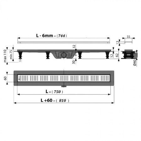 Трап желоб AlcaPlast APZ-10 (750мм) Хром 