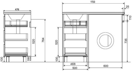 Тумба с раковиной Эстет Dallas Luxe 115 напольная, 3 ящика, L 