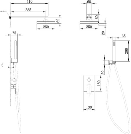 Душевая система Abber Weiss Insel AF8018B Черная матовая 
