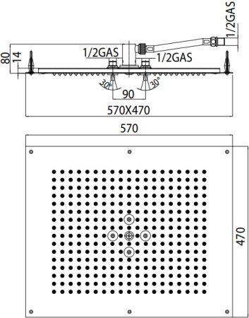Верхний душ Bossini DREAM - Flat H38657.030 57x47 