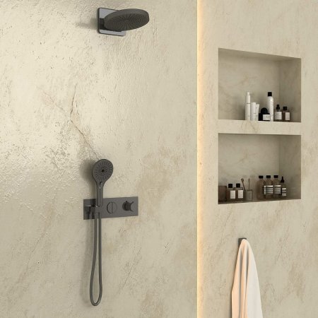 Душевая система Vincea Inspire VSFW-422TI1GM с термостатом Вороненая сталь 