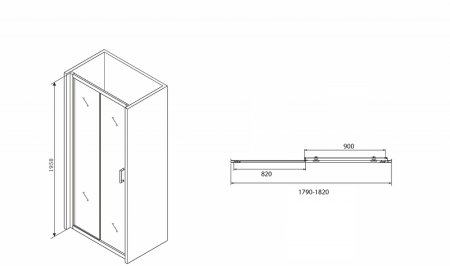 Душевая дверь Abber Schwarzer Diamant 180 AG30180B профиль Черный стекло прозрачное 