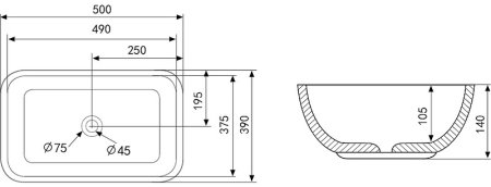Раковина-чаша Abber Rechteck 46 AC2200MB Черная матовая 