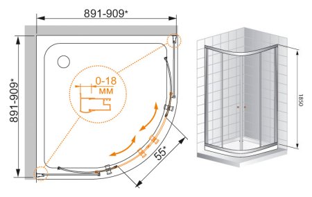 Душевой уголок Cezares Pratico R2 90 P Cr с поддоном 